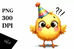 Watercolor Funny Chick Standing Party Hat Sublimation Product Image 1