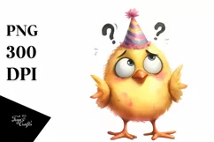 Watercolor Funny Chick Standing Party Hat Sublimation Product Image 3