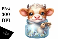 Smiling Highland Cow in Jar, PNG Product Image 1