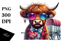 Highland Calf with Sunglasses and I Love You Sign PNG Product Image 1