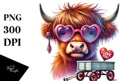 Highland Calf with Sunglasses and I Love You Sign PNG Product Image 1