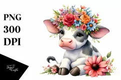 Adorable Cartoon Cow with Flower Crown | Sublimation | Product Image 1