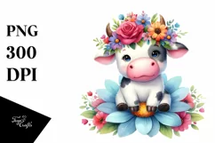 Lovely Cartoon Cow with Flower Crown | Sublimation | Clipart Product Image 1