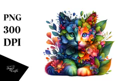 Vibrant Watercolor Kitten Abstract PNG Product Image 1