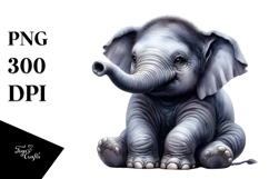 Digital Watercolor Cute Baby Elephant PNG Product Image 1