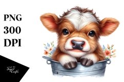 Watercolor Baby Highland Cow in a Bucket Product Image 3