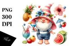 Cute Gnome Drinking Cocktail, PNG Product Image 1