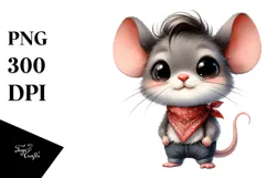 Bandana Baby Mouse Watercolor | Clipart Product Image 1