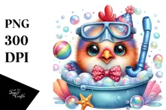 Adorable Baby Rooster at Bath PNG Product Image 1