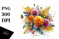 Vibrant Abstract Bouquet Gold Foil | Clipart Product Image 1