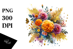 Vibrant Abstract Bouquet Gold Foil | Clipart Product Image 1