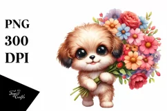 Cute Funny Puppy with Flower Bouquet | Sublimation | Clipart Product Image 3