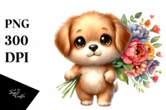 Sweet Puppy with Flower Bouquet | Sublimation | Clipart Product Image 3