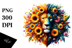 Abstract Watercolor Lion with Sunflower Body PNG Product Image 1