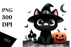 Funny Halloween Clipart with Black Cat PNG Product Image 1