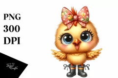 Bow Baby Chicken Watercolor | Clipart Product Image 1