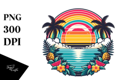 Retro Tropical Rainbow Sunset, PNG Product Image 1