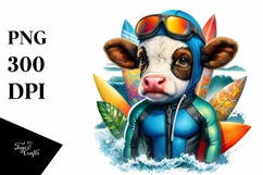Colorful Baby Cow in Surfer's Wetsuit Product Image 1