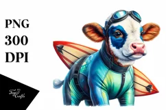 Colorful Baby Cow in Surfer's Wetsuit Product Image 1