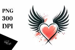 Simple Paintbrush Style Heart with Wings PNG Product Image 1