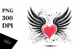 Simple Paintbrush Style Heart with Wings PNG Product Image 1