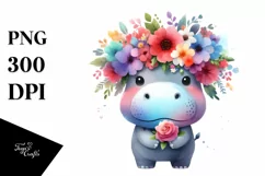 Adorable Hippo with Flower Crown | Sublimation | Clipart Product Image 3