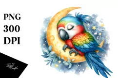 cute Baby Macaw Sleeping on the Moon Clipart Product Image 4