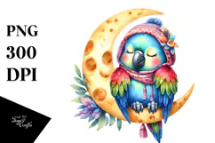 cute Baby Macaw Sleeping on the Moon Clipart Product Image 1