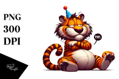 Goofy Tiger with Party Hat, PNG Product Image 1