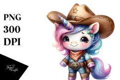 Cute Baby Unicorn Cowboy PNG Product Image 1