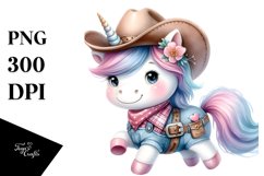 Cute Unicorn Cowboy Watercolor | Clipart Product Image 3