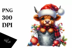 Whimsical Christmas Highland Cow PNG Product Image 1