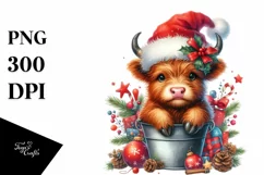 Whimsical Christmas Highland Cow PNG Product Image 1