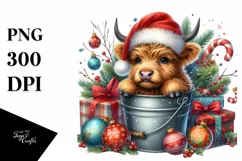 Whimsical Christmas Highland Cow PNG Product Image 1