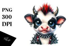 Cute Baby Cow with Punk Look PNG Product Image 1