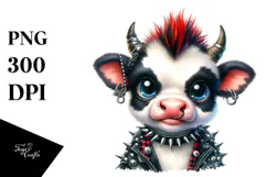 Cute Baby Cow with Punk Look PNG Product Image 1