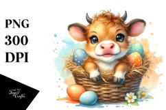Watercolor Baby Highland Cow in an Egg Basket Product Image 3