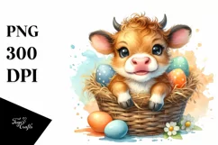 Watercolor Baby Highland Cow in an Egg Basket Product Image 3