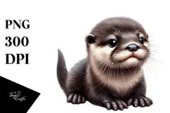 Digital Watercolor Baby Otter PNG Product Image 1