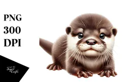 Digital Watercolor Baby Otter, PNG Product Image 1