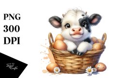 Watercolor Baby Highland Cow in an Egg Basket Product Image 3