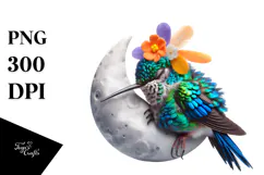 cute Baby Hummingbird Sleeping on the Moon Clipart Product Image 1