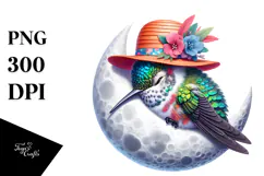 cute Baby Hummingbird Sleeping on the Moon Clipart Product Image 1