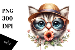 Baby Cat with Sunglasses and Flower, Watercolor Design PNG Product Image 1