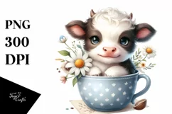 Watercolor Baby Highland Cow in a Cup Product Image 1