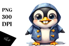 Expressive Penguin Watercolor in Raincoat Product Image 1