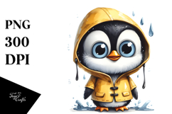 Expressive Penguin Watercolor in Raincoat Product Image 1