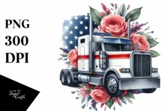 Watercolor Semi Truck with Flowers | Sublimation Clipart Product Image 1