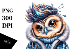Vibrant Baby Owl Posing with Cool Haircut PNG Product Image 1