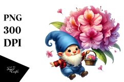 Floating Gnome with Large Rhododendron PNG Product Image 1